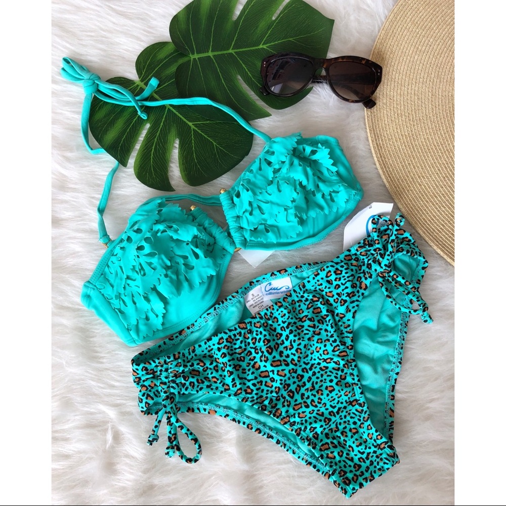 🆕 California Waves turquoise laser cut bikini set